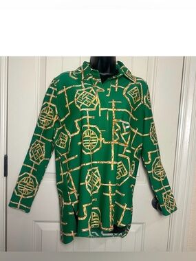 Jude Connally Hadley Bamboo Lattice Print Knit Point Collar Cuff Sleeve S NWOT